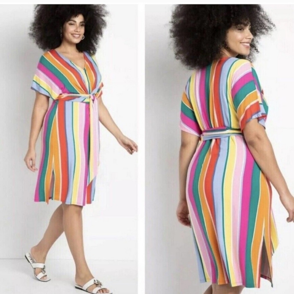 Multicolor Striped wrap around Eloquii dress (size 18) - Picture 6 of 6
